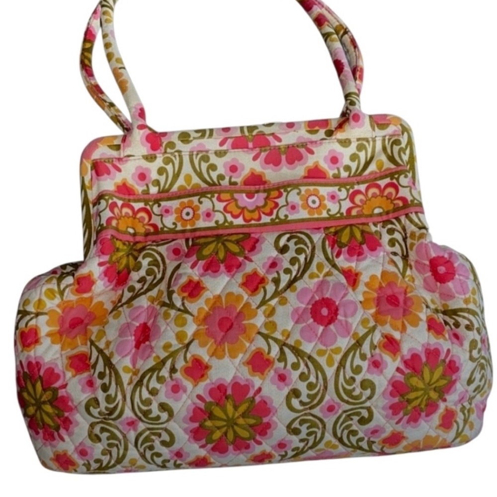 Vera Bradley Folkloric Saddle Up Pink, Green & Yellow Quilted  Shoulder Bag - Picture 2 of 6